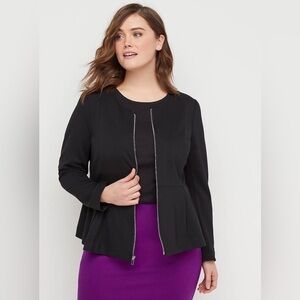 LB Black Peplum Jacket Ponte Full Zip NWOT
